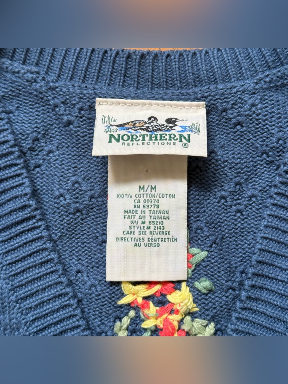 Northern Reflections Navy Embroidered Floral Sweater Vest - Picture 3 of 3
